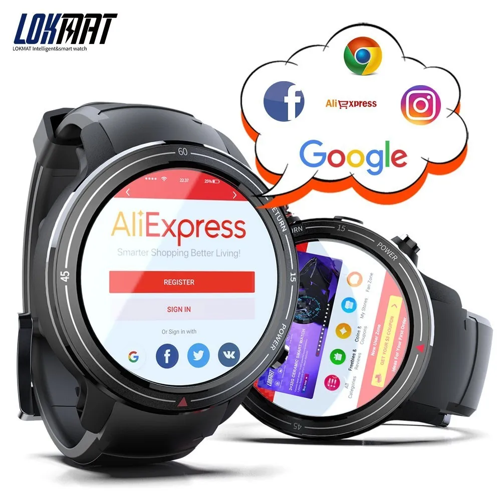 LOKMAT Bluetooth Смарт-часы для мужчин 1,3" AMOLED экран 400*400p x 3 ГБ+ 32 ГБ Android 7,1 монитор сердечного ритма gps 4G умные часы для Ios