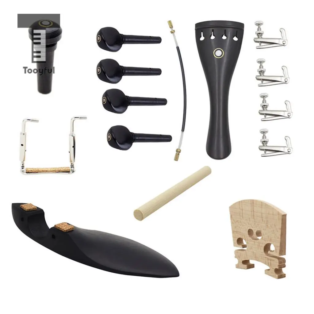 Tooyful 15 Pieces Ebony Soundpost Endpin Chinrest Screws Bridge for 4/4 Size Violin Fiddle Replacement Parts