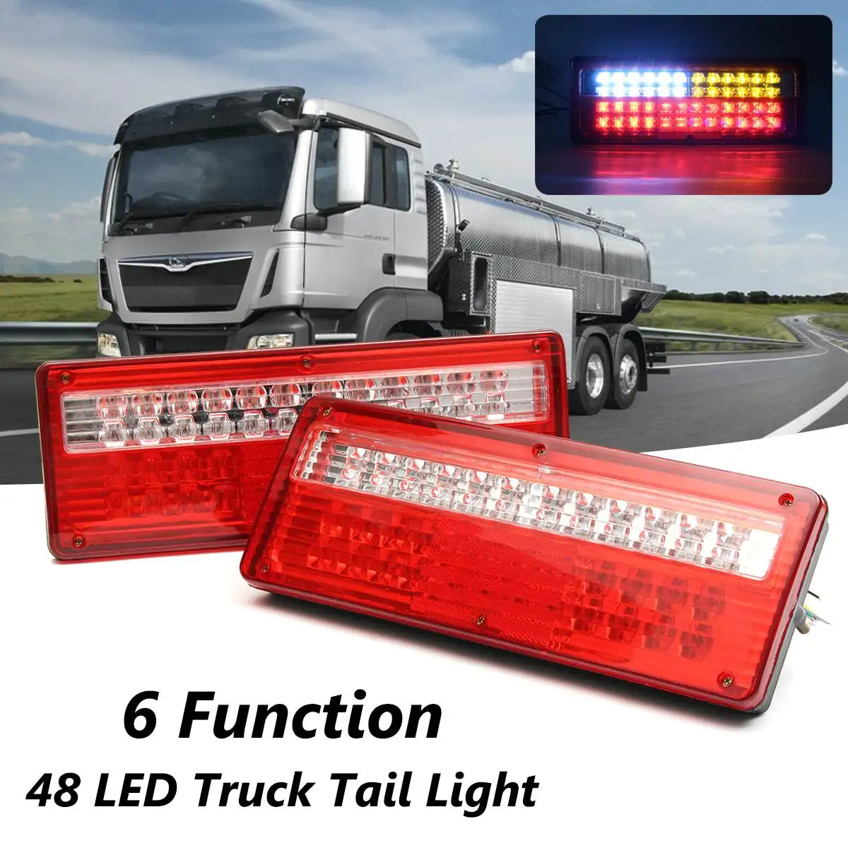

2Pcs Car 6 Function Tail reverse Light Turn Lamp brake Stop Light 24V LED Lorry Trailer Truck Caravan Tail Rear Light Lamp