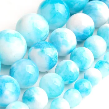 

Natural Jade Blue White Gem Stone Beads For Jewelry Making DIY Bracelet Necklace Round Loose Spacers Size 6/8/10/12mm 15 inches
