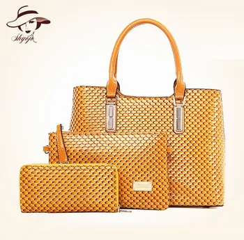 

New Snake Skin Patent Leather 3PCS Set Composite Girls Handbag High Quality Women Female Messenger Bags And Wallet Clutch Tote