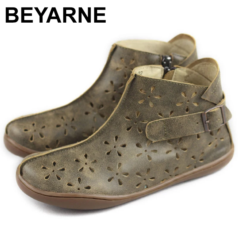 

BEYARNE Summer Boots Women Genuine Leather Woman Ankle Boots Hollow-out Women's Summer Shoes Plus Size Female Ankle Boots(k02A)