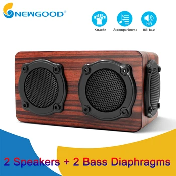 

Wooden Bluetooth Speaker HIFI Wireless Dual Loudspeakers 3D Bass Surround Speaker with Karaoke function Hands free call FM radio