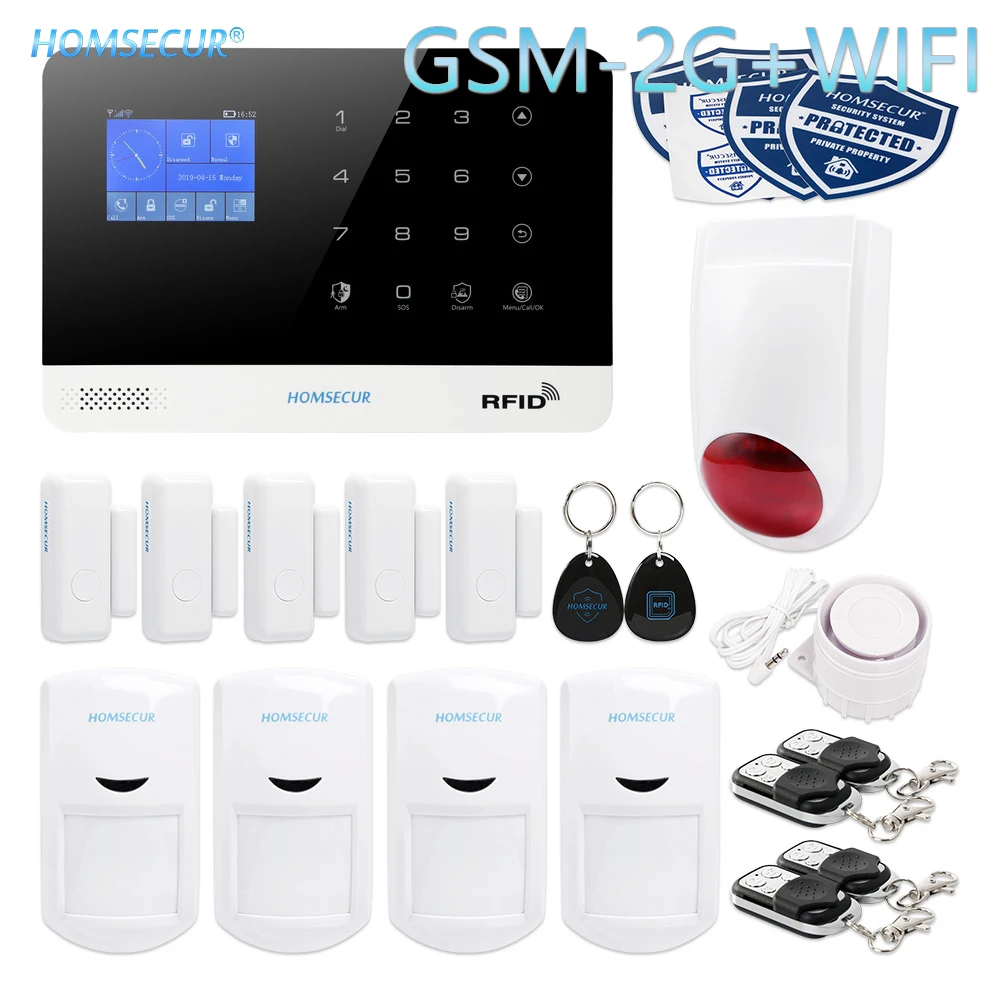 

HOMSECUR Wireless LCD 2G/GSM RFID Burglar Alarm System with IOS/Android APP (EN/DE/ES/RU/FR/PL/PT/IT Menu Adjustable)