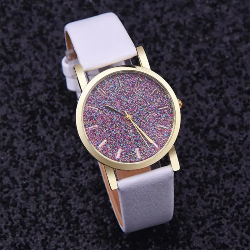 Newly Design Women's Glitter Watch Quartz Dial Leather Band Analog Wrist Watches Women ...