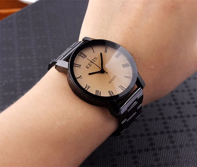 Кевин дизайн женские часы модные черные Круглый циферблат нержавеющая сталь Ремешок кварцевые наручные часы мужские подарки relogios feminino
