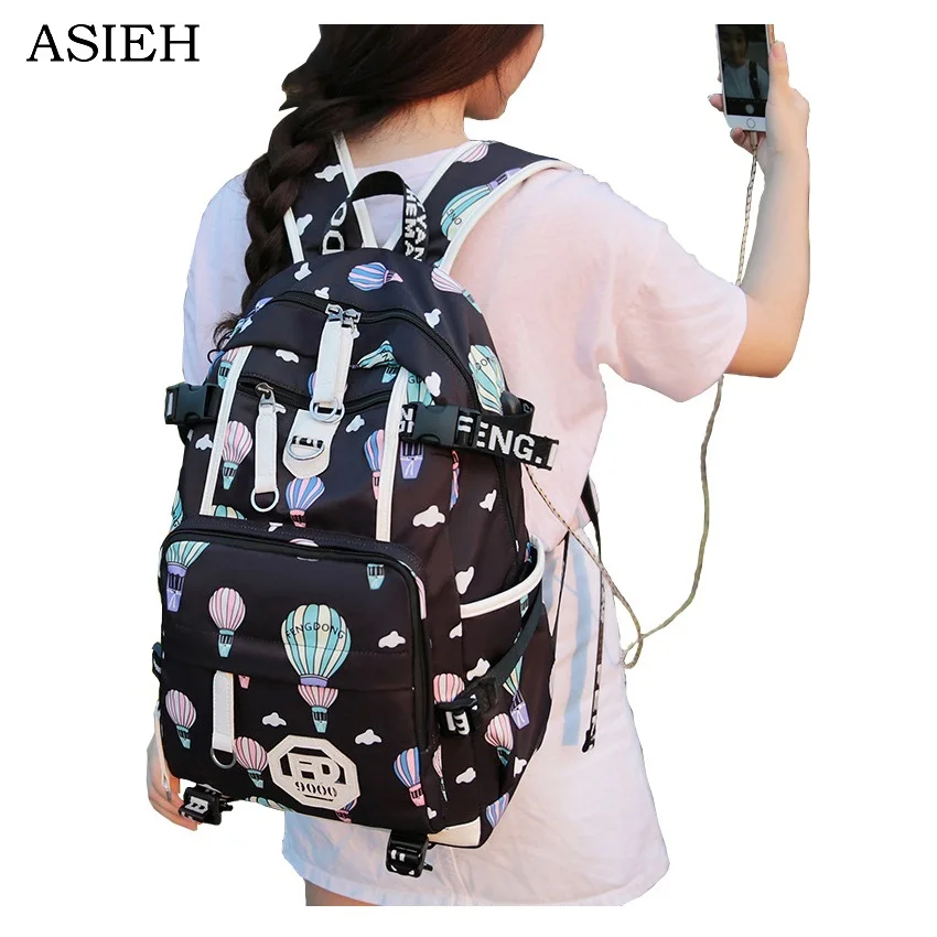 

female anti theft backpack usb bag women luggage travel bags ball decoration bagpack Casual laptop backpack for girls randoseru