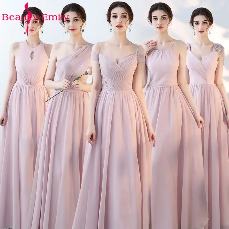 

Beauty Emily Pink Blue A line Chiffon Bridesmaid Dresses 2019 Wedding Party Girl Prom Dresses Vestido De Festa Party Dresses