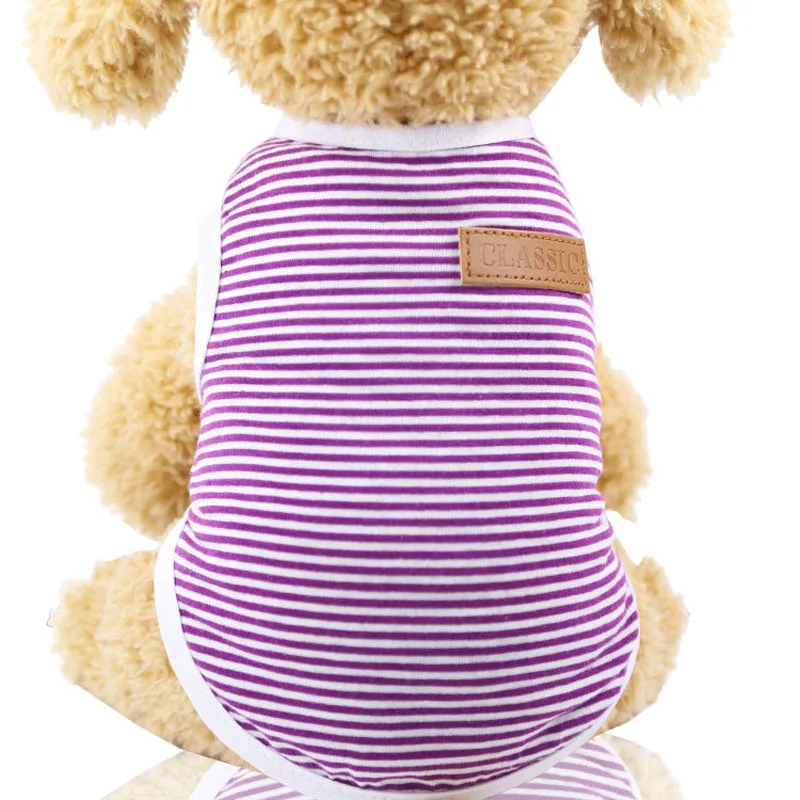 Классическая полосатая одежда для собак, летняя хлопковая майка для щенков, футболка для маленьких собак, кошек, чихуахуа, Мопсов, рубашки для домашних животных - Цвет: purple stripe
