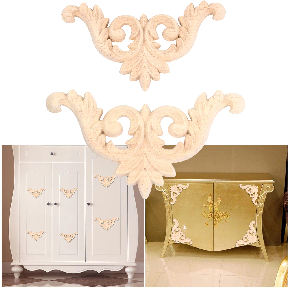 

1PC New Floral Wood Carved Decal Corner Appliques Frame Wall Doors Furniture Woodcarving Decorative Wooden Figurines Crafts