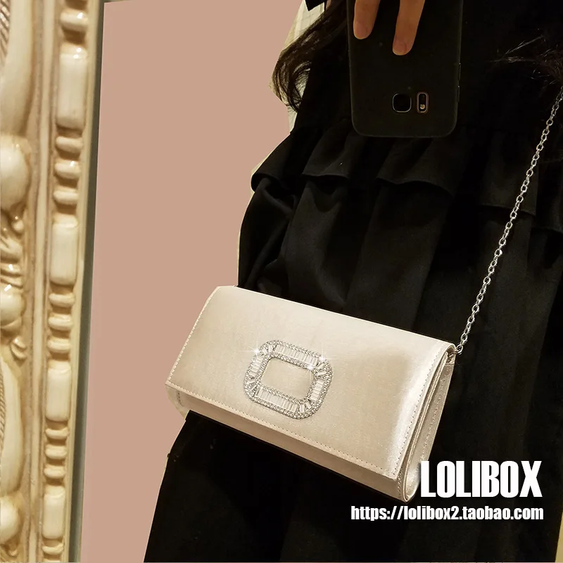 

LOLIBOX 2018 Women Bags Rhinestone Square Buckle Satin Crossbody Bags For Women Evening Clutch Bags Dinner Dress Banquet Bags