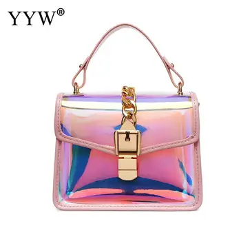 

2019 New Brand Women 'S Handbags Laser Korean Style Two Piece Bags Transparent Shoulder Bags Jelly Candy Strap Clear Women Bag