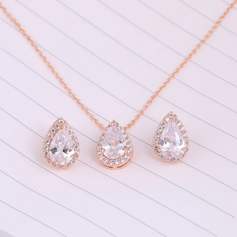 Nigerian Water Drop Cubic Zirconia Wedding Jewelry Sets inlay Luxury Crystal Bridal Jewelry Set Gifts For Bridesmaids AS099 7