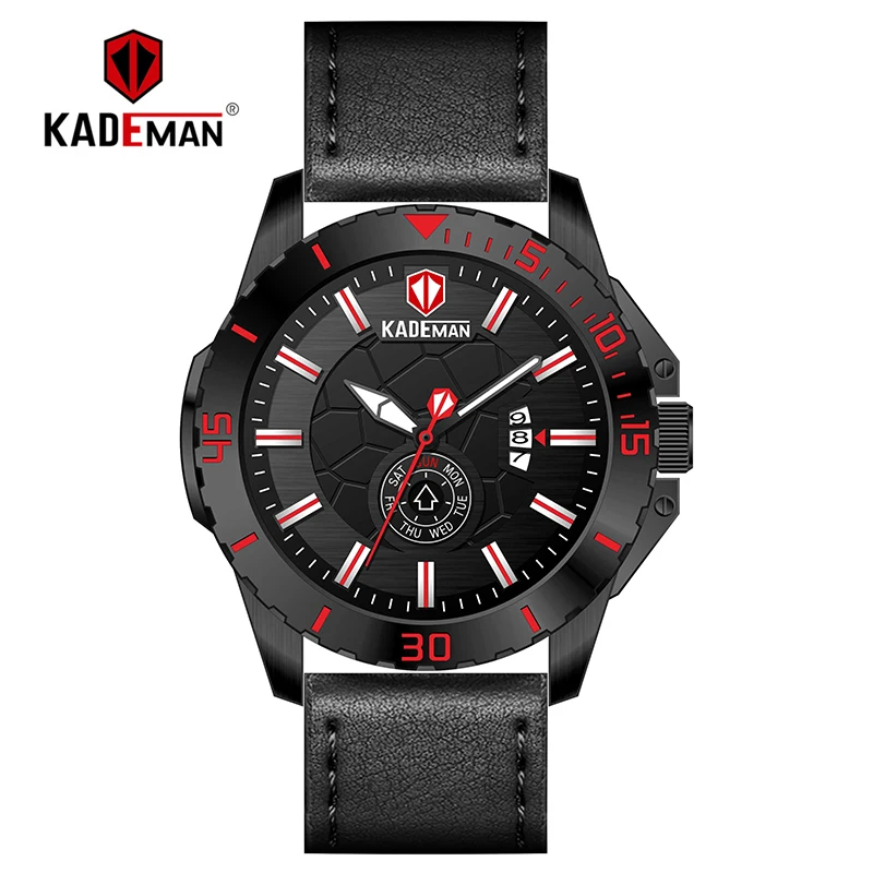 KADEMAN мужские спортивные часы 3ATM автоматические кварцевые часы с датой Топ брендовые Дизайнерские наручные часы Модные Военные мужские часы