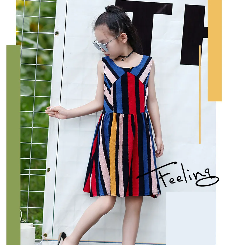 Summer 2019 Colorful Striped Kids Girls Summer Dress Baby Beach Sleeveless Cotton Dresses Children Fashion Party Dresses Clothes (7)