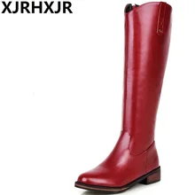 XJRHXJR/зимняя теплая обувь; женские короткие сапоги до колена на плоской подошве; модные сапоги на молнии; сапоги для верховой езды с круглым носком; женская обувь для холодной погоды; размеры 32-43