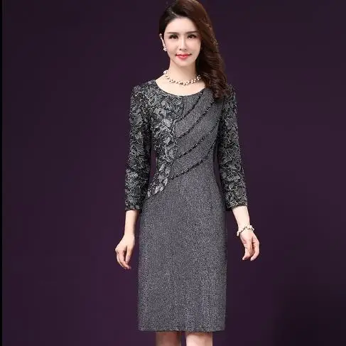 

Women Sexy Dress autumn Vintage Winter Plus Size Knee Length Elegant Ol Work Wear Bodycon Lace Crochet Dresses 5XL LJ392