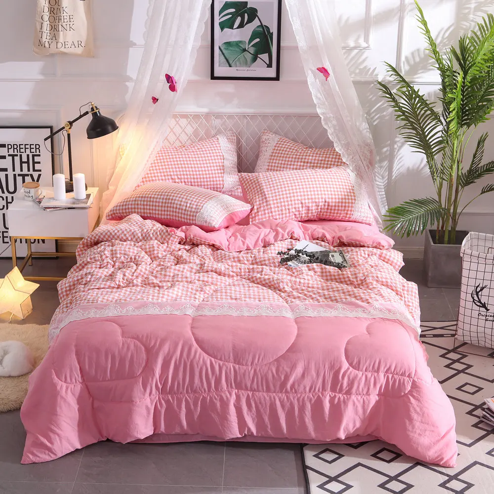

Lace Princess Summer Quilt Pillowcases Air Condition Blanket Satin Jacquard Adult Comforter Bed Cover Home Use High Quality