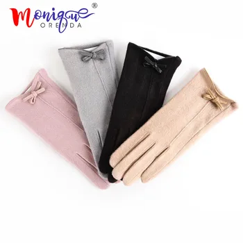 

Elegant women's winter gloves student women's warm cashmere wool Touch screen gloves