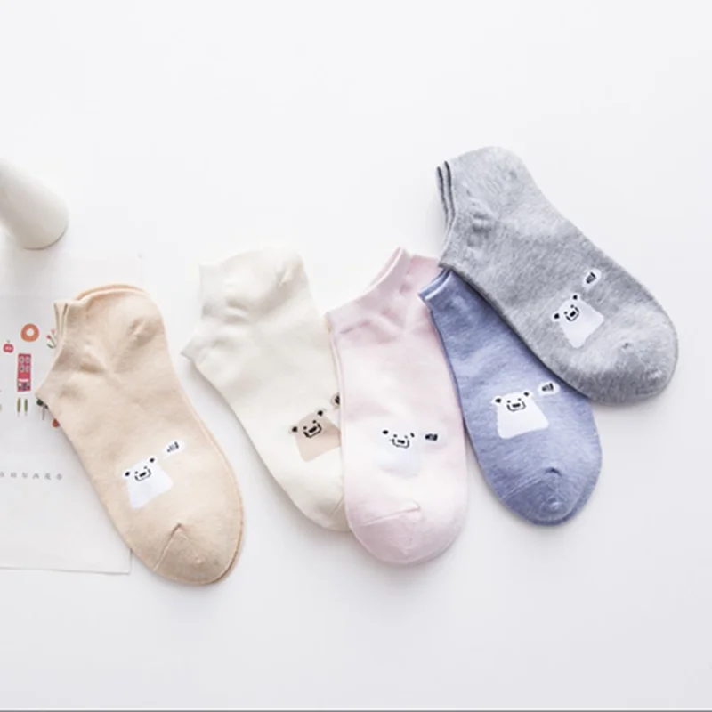 Новая мода Polar bear сплошной цвет женские хлопковые носки летние короткие носки тапочки Для женщин Повседневное мягкие носки