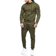 Casual Men Set Fashion Solid New Fashion Male Hooded Sweatshirt + Pants Tracksuit Pockets Drawstring Sportwear Set Plus Size