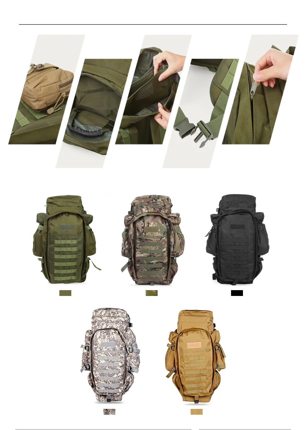 60L Outdoor Military Waterproof Backpack USMC Army Military Tactical Backpack Travel Hiking Rucksack Hunting Camping Bag 5 Color