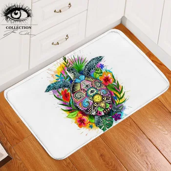 

Turtle Life by Pixie Cold Art Floor Mat Non-slip Bohemian Bathroom Carpet Floral Colorful Doormats Outdoor Tortoise tapete 40x60