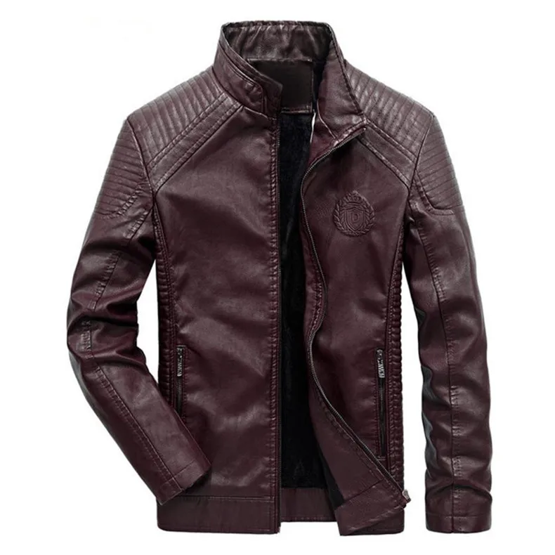 Новая зимняя мужская кожаная куртка, пальто, Классическая Кожаная Мотоциклетная кожаная куртка, одежда для отдыха, плюс бархатный воротник-стойка
