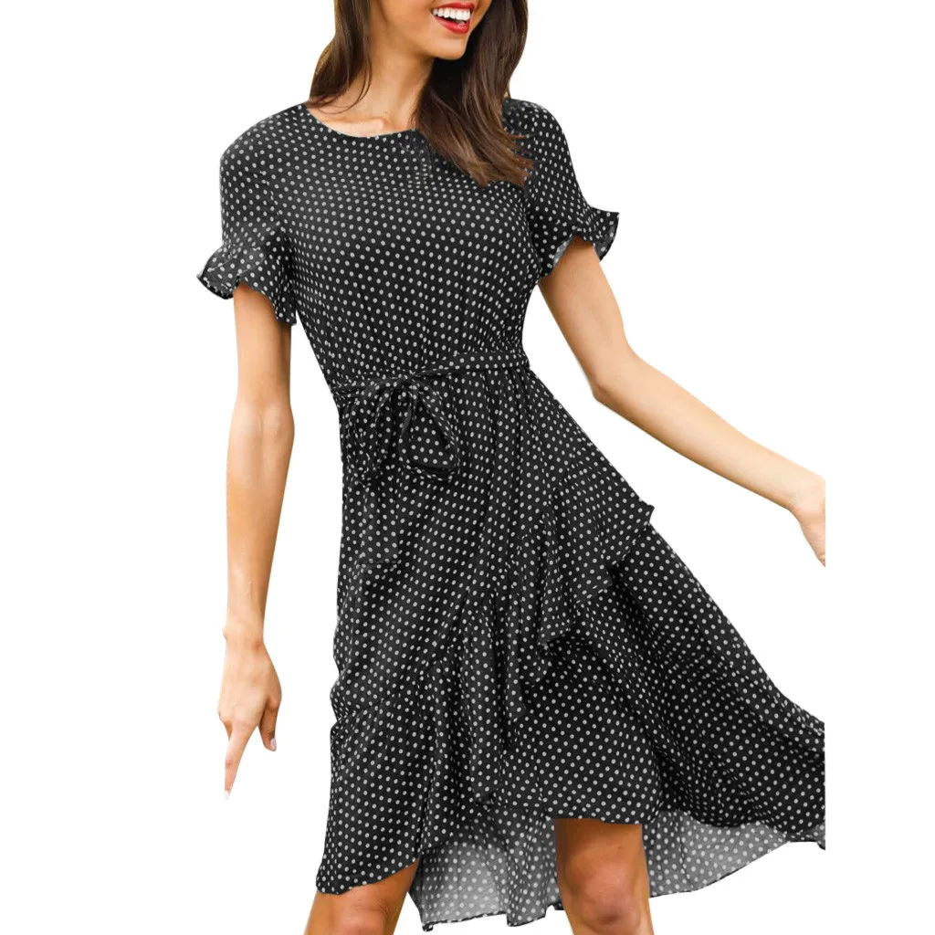 

SAGACE Fashion Women Dress Sexy 2019 Dot Printing Ruffles Short Sleeve Sexy O Neck sexy Dress Casual Party Dress female Summer