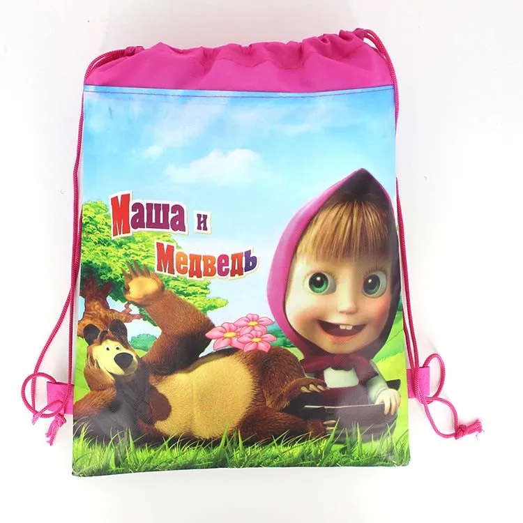 1 шт., сумка на шнурке с изображением Маши и медведя для девочек, дорожная посылка для хранения, школьные рюкзаки с героями мультфильмов, детские подарки на день рождения - Цвет: Bags-3-1pcs