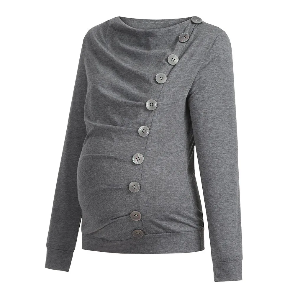 

2018 New Women Nursing Top Maternity Clothes Breastfeeding Long Sleeve Cowl Neck Buttons Tunic Top T-Shirt For Pregnant Women