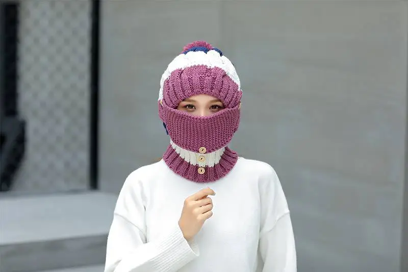 2019 зимняя шапка, шарф, комплект для женщин, уплотненные зимние шарфы с кольцами и масками, зимняя шапка унисекс, Женский комплект для девочек