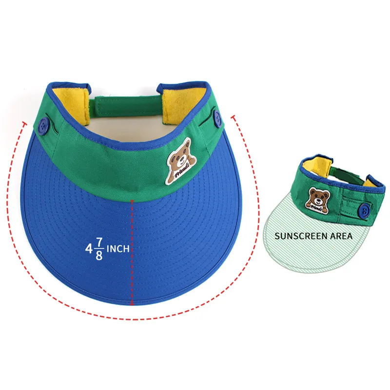 5Empty Visor Hat Kids Boys Summer Sun Hats Toddler Girls Wide Brim Beach Cap Adjustable Size with Cute Bear Floppy Hat UV Protect