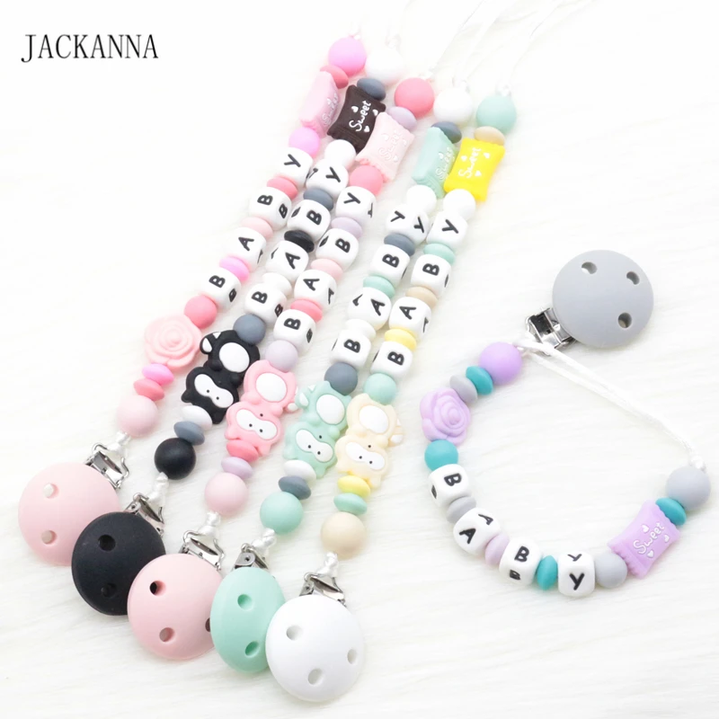 

Personalized Name Silicone Pacifier Holder Chain Raccoon Bead Baby Teething Chain Dummy Chain Infant Newborn Baby Pacifier Clips