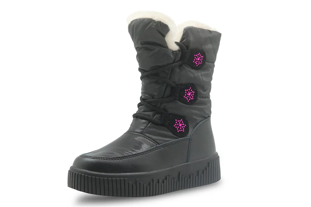 Apakowa/ботинки для девочек; водонепроницаемые детские зимние ботинки до середины икры; теплая плюшевая детская обувь на молнии; зимняя обувь на плоской подошве для девочек; Eu27-32