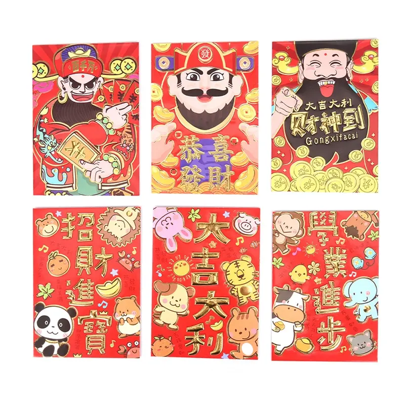 6 шт./компл. традиции Hongbao новый год красный Lucky деньги мешок китайский красный конверт с изображением животных заполнить MoneyEnvelope подарок