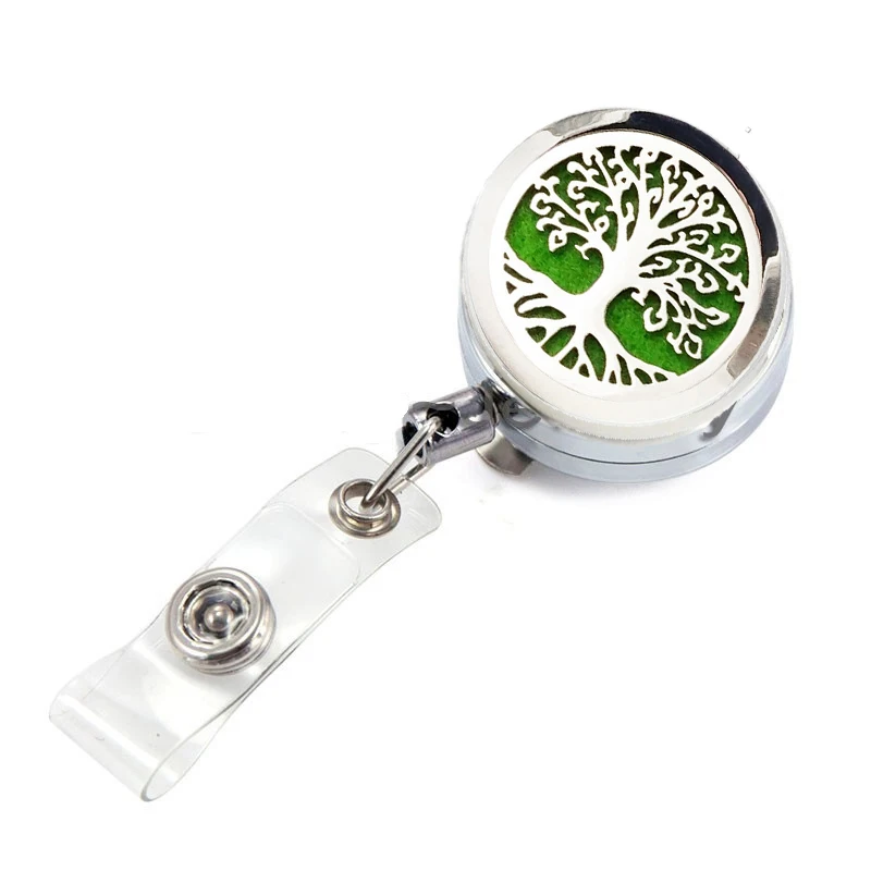 

30MM Life Tree Essential Oil Locket Metal Retractable Badge Reel Key For Gift