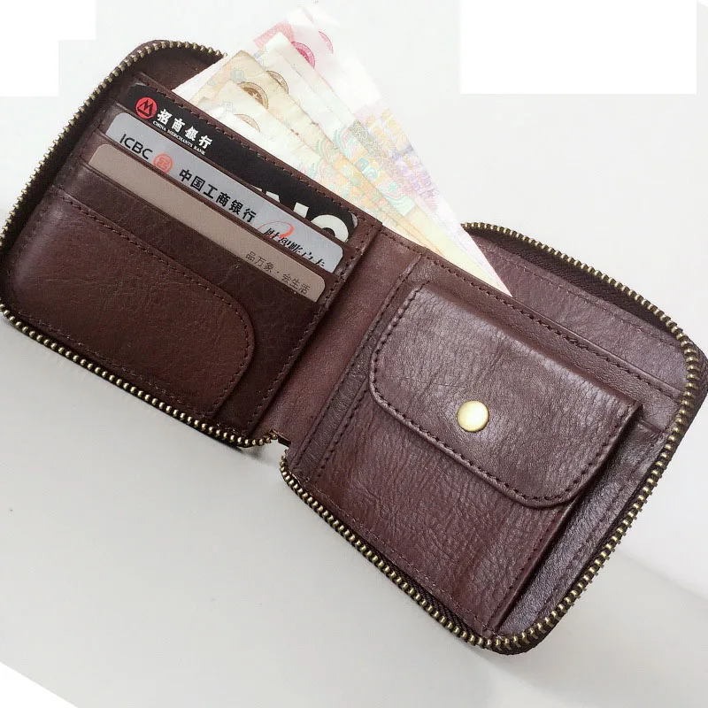 Jual Lapisan pertama dompet kulit ritsleting persegi kreatif kepribadian kecil penyamakan nabati murni kulit kartu duo Jepang dan Selatan K