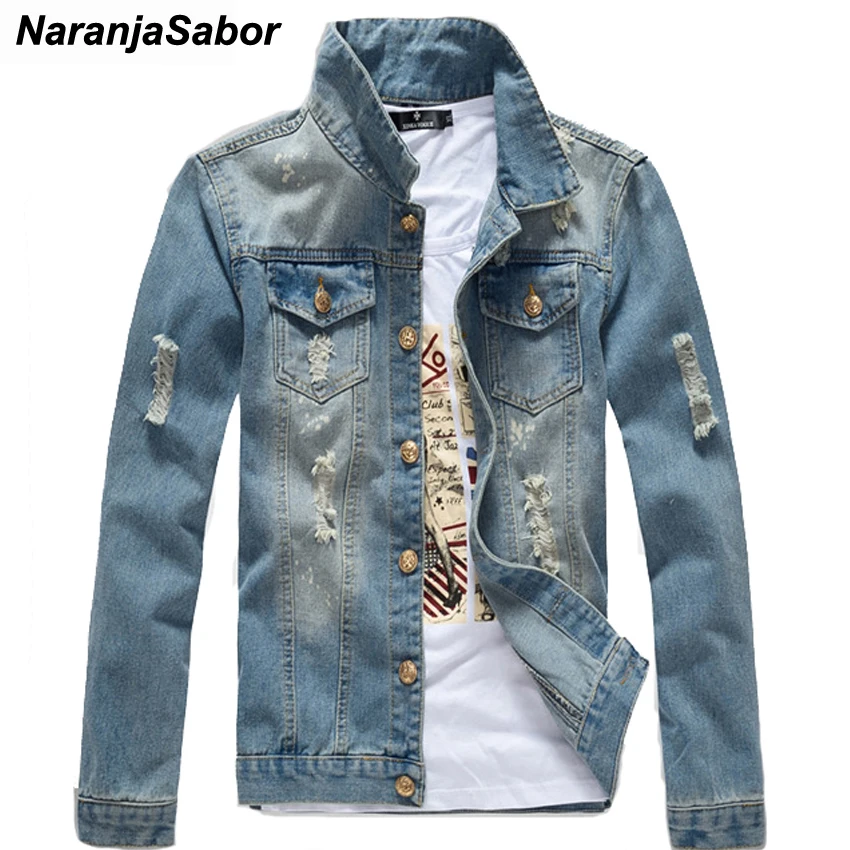 

NaranjaSabor Spring Autumn Men's Jean Jackets Casual Slim Fit Outerwear Solid Male Jean Coats Fashion Male Brand Clothing N410