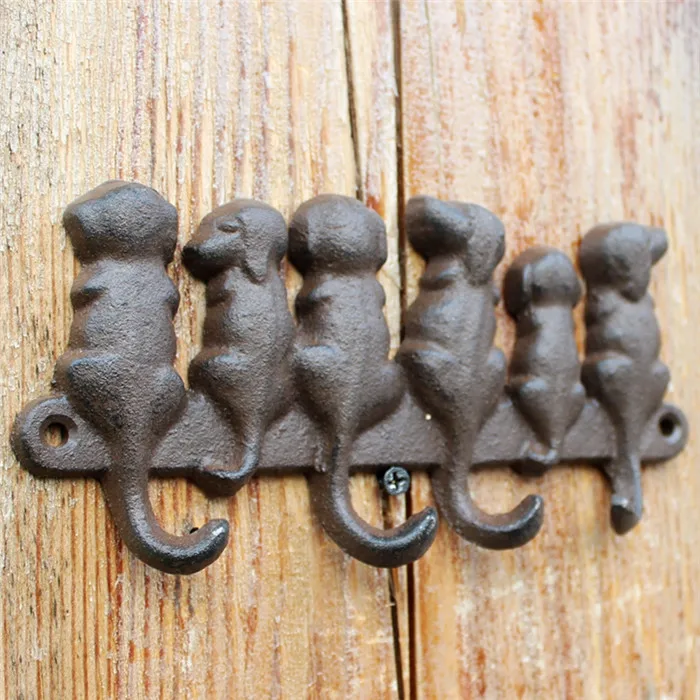 3 Pieces Rustic Cast Iron 6 Dogs Key Rack Wall Mounted, Wall Coat Hooks