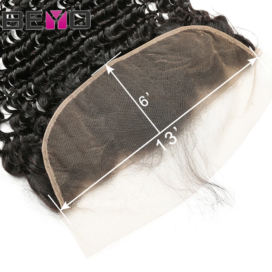 Pre Plucked 13x6 Lace Frontal Brazilian Deep Wave Frontal Closure Free/Middle/Three Part Human Hair Closure Non Remy Hair Beyo