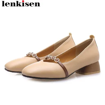 

Lenkisen concise style mixed colors low heels square toe large size slip on PU women pumps movie stars Spring Summer shoes L9f3