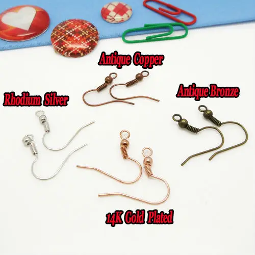 

100pcs Wholesale Antique Bronze-Antique Copper-Rhodium Silver-14K Gold 21*19mm Ear wires Jewelry Settings with 3mm Ball and Hoop