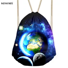 INSTANTARTS Fashion Galaxy Prints Women Man Drawstring Bag Fitness Light Mini Backpack Fashion Casual Travel Storage Rucksack