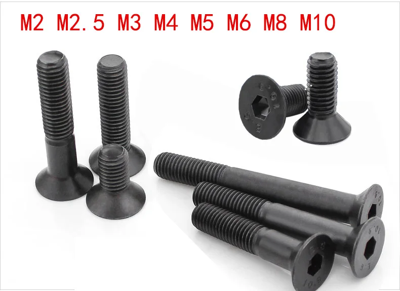 

Flat Head Countersunk Head Black Screw Grade 10.9 Alloy Steel Hex Socket Head Cap Screw M2 M2.5 M3 M4 M5 M6 M8 M10