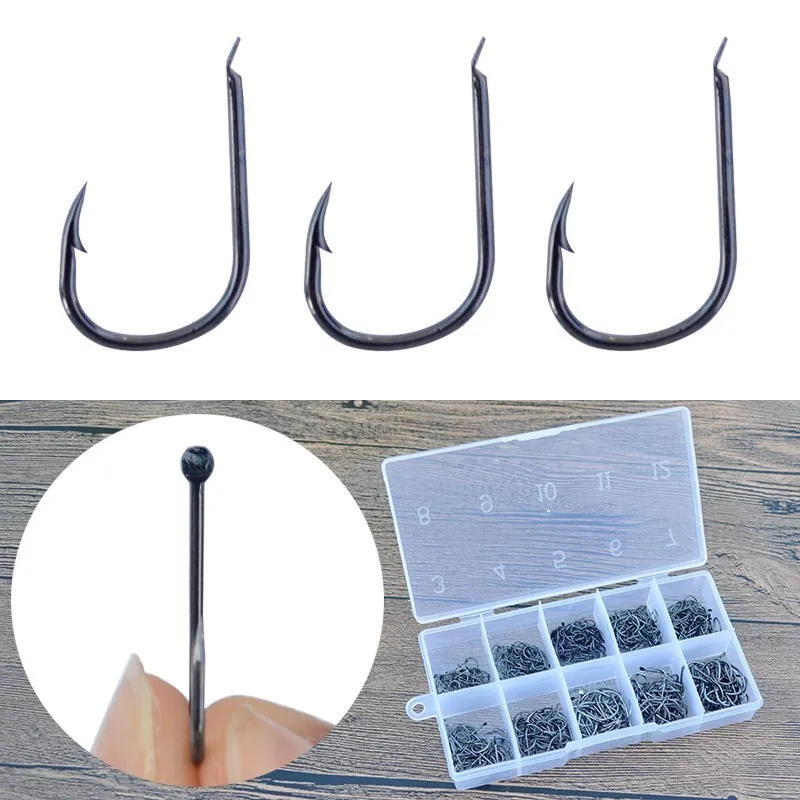 

Iseama Fishing Hooks 500pcs/set Flatted Iseama Fish Hook High Carbon Steel Freshwater Fishing Barbed Fishhooks with Box Package