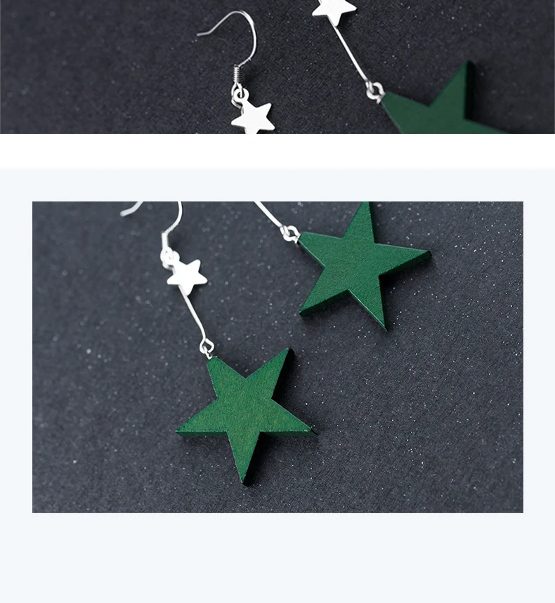 INALIS новый элегантный Дизайн Ушные крючки S925 стерлингового серебра зеленый Деревянная звезда Подвеска мотаться падение серьги для девочек