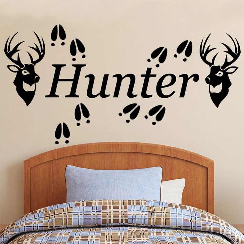 2 Deer Heads u0026 Tracks Personalized Name Wall Sticker, Vinyl Wall Decal Sticker Hunting Decor