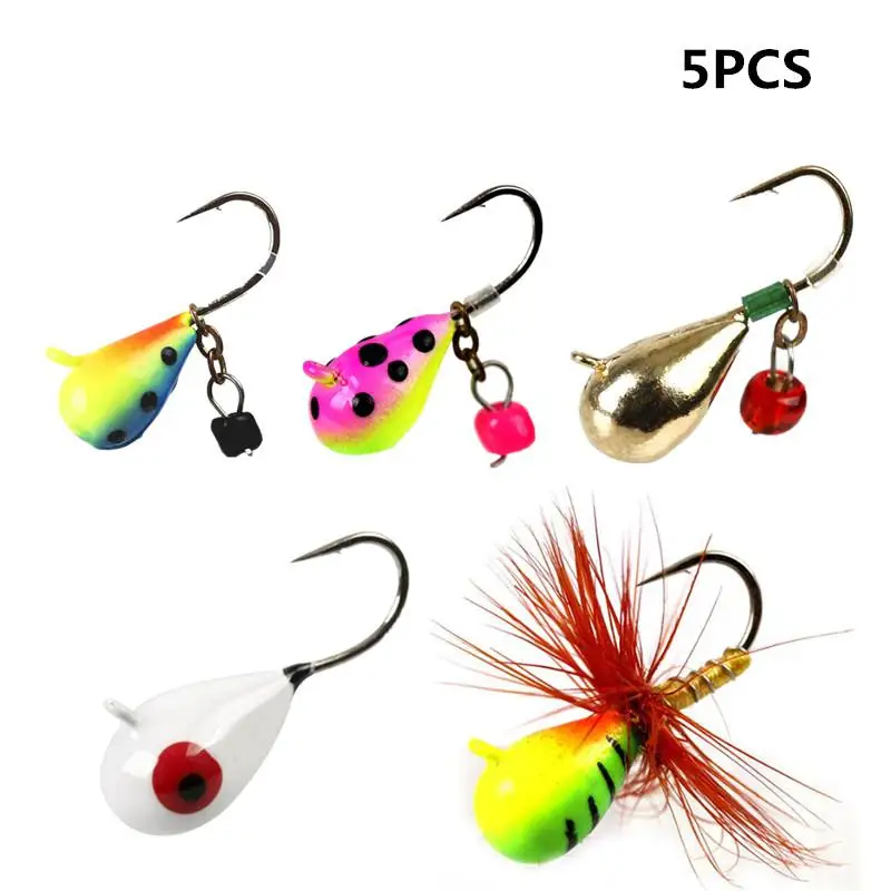 Lumiparty 5pcs Ice Fishing Hook Lead Jig Head Hooks With Feather Ice