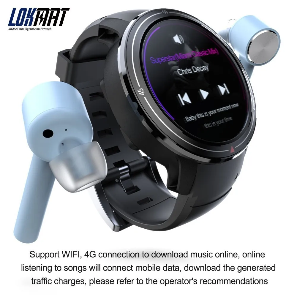 LOKMAT Bluetooth умные часы для мужчин 1 39 &quotAMOLED экран 400*400p x 3 ГБ + 32 Android 7 монитор